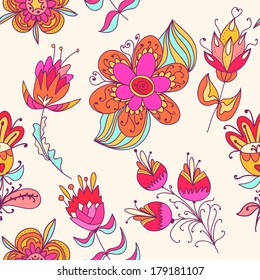 Seamless texture with flowers. Endless floral pattern. Can be used for wallpaper, pattern, backdrop, surface textures. Full color seamless floral background
