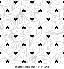 Seamless texture with flowers.  Endless floral pattern.  Background with hearts and flowers