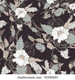 Seamless texture with flowers.  Endless floral pattern.  Background with flowers grunge texture  Vector background for textile design in vintage style