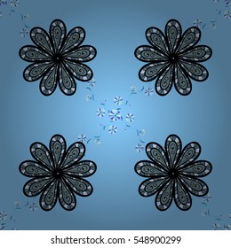 Seamless texture with flowers. Seamless floral background. Blue background. Radial gradient shape.