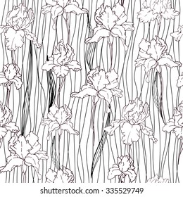 Seamless texture with flowers, Floral pattern, Black and white illustration of flowers