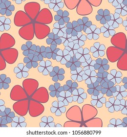 Seamless texture. Flowers of four colors, geometrically regular shape, two contrasting sizes