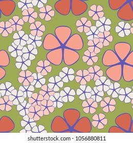 Seamless texture. Flowers of four colors, geometrically regular shape, two contrasting sizes