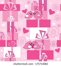 Seamless texture with flowers and gifts