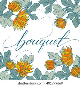 Seamless texture with flowers with hand draw text. Endless floral pattern