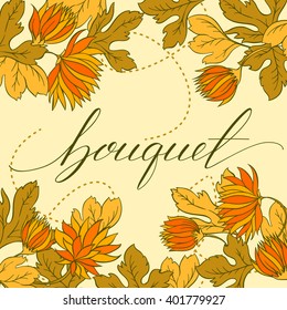 Seamless texture with flowers with hand draw text. Endless floral pattern