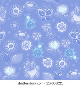 Seamless texture with flowers and insects
