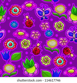 Seamless texture with flowers and insects