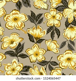Seamless texture with flowers and leaves 