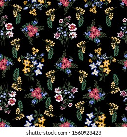 Seamless texture with flowers and leaves 