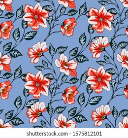 Seamless texture with flowers and leaves 