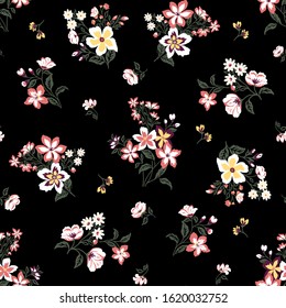Seamless texture with flowers and leaves 