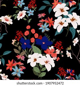 Seamless texture with flowers and leaves 