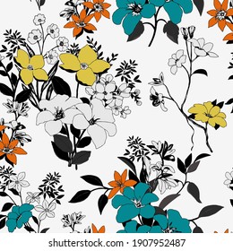 Seamless texture with flowers and leaves 