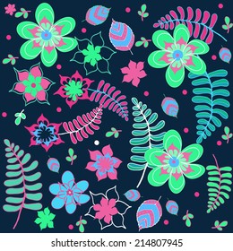 Seamless texture with flowers and leaves.