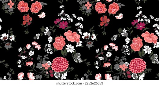 seamless texture with flowers and leaves 

