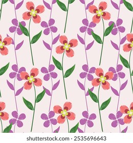 Textura sin fisuras con flores y hojas
