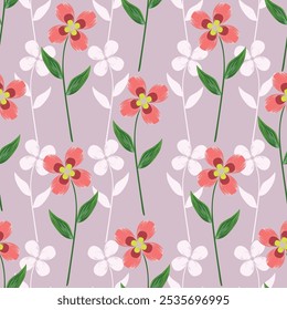 Seamless texture with flowers and leaves