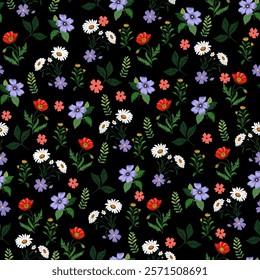seamless texture with flowers and leaves 