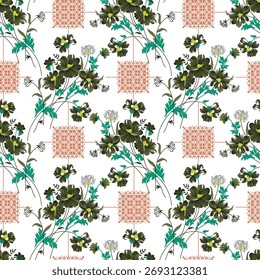 textura sem costura com flores e folhas 
