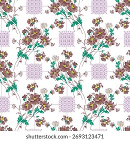Textura sin fisuras con flores y hojas 