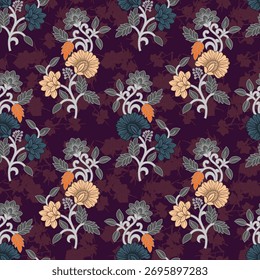 Seamless texture with flowers and leaves
