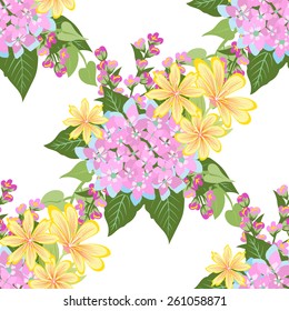 Seamless texture with flowers and leaves. Can be used for wallpaper, pattern fills, web page background, surface textures
