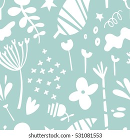Nahtlose Textur mit Blumen und Blättern. Cute-Muster können für Tapeten, Musterfüllungen, Webseitenhintergrund, Oberflächentexturen, Stoffdruck verwendet werden.