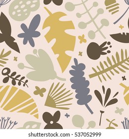 Seamless texture with flowers and leaves. Cute pattern can be used for wallpaper, pattern fills, web page background,surface textures, printing on textiles.