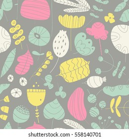 Seamless texture with flowers and leaves. Cute pattern can be used for wallpaper, pattern fills, web page background,surface textures, printing on textiles.