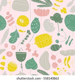 Seamless texture with flowers and leaves. Cute pattern can be used for wallpaper, pattern fills, web page background,surface textures, printing on textiles.