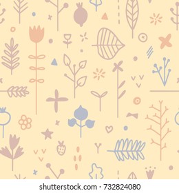 Seamless texture with flowers and leaves. Cute pattern can be used for wallpaper, pattern fills, web page background,surface textures, printing on textiles.