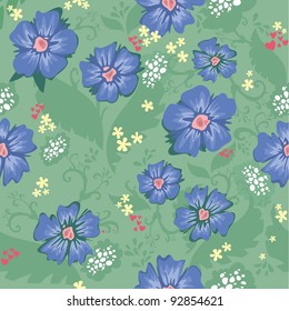 Seamless texture with flowers and leaves. red hearts and violets. spring flowers; seamless background 