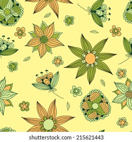 Seamless texture with flowers and leaves. Vector illustration  for wallpaper, surface textures, textile or paper design. 