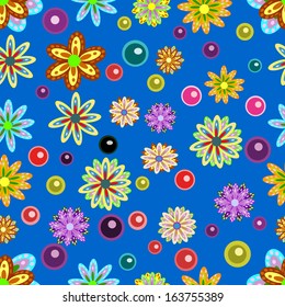 seamless texture with flowers on a blue background