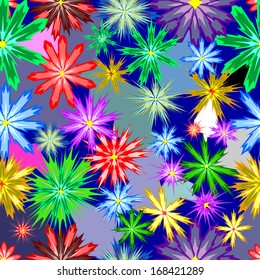 seamless texture of flowers on a blue background