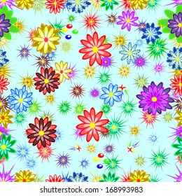 seamless texture of flowers on a blue background