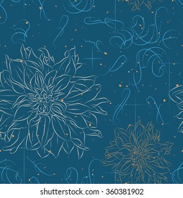 seamless texture with flowers on a dark blue background