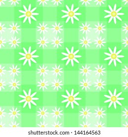 Seamless texture of flowers on green tiles. Vector