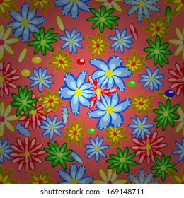 seamless texture of flowers on a red background
