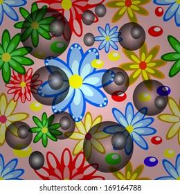 seamless texture of flowers on a red background