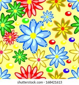 seamless texture of flowers on a yellow background