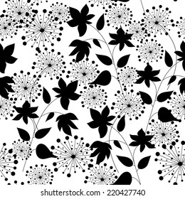 Seamless texture with a flowers silhouettes