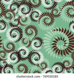 Seamless texture. Flowers from spiral vortices. Five-color pattern.