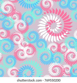 Seamless texture. Flowers from spiral vortices. Five-color pattern.