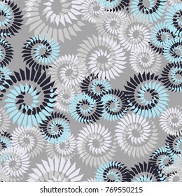 Seamless texture. Flowers from spiral vortices. Five-color pattern.