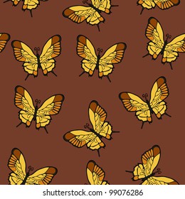 Seamless texture of flying butterflies vector