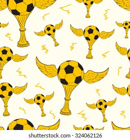 Seamless texture with football cups with a winged ball