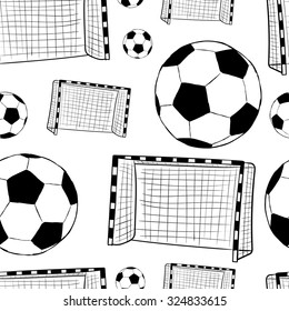 Seamless texture with a football goal and balls