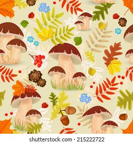 Seamless texture with forest mushroom